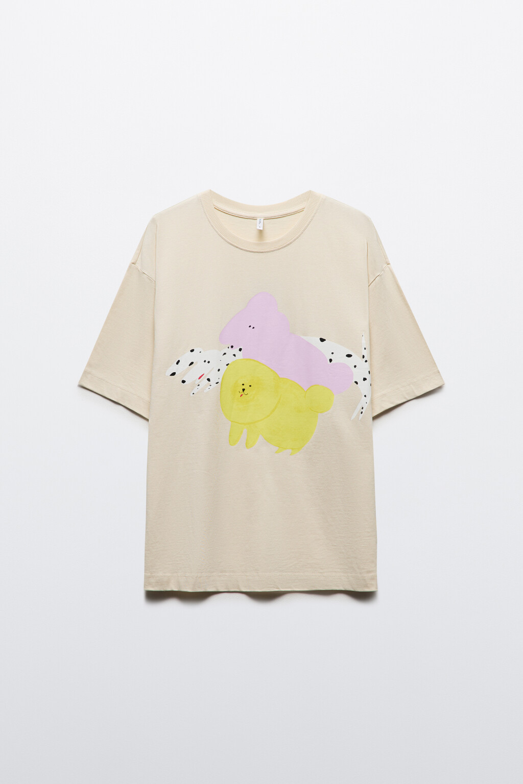 Футболка свободная хлопковая с принтом - цвет бежевый - 7
