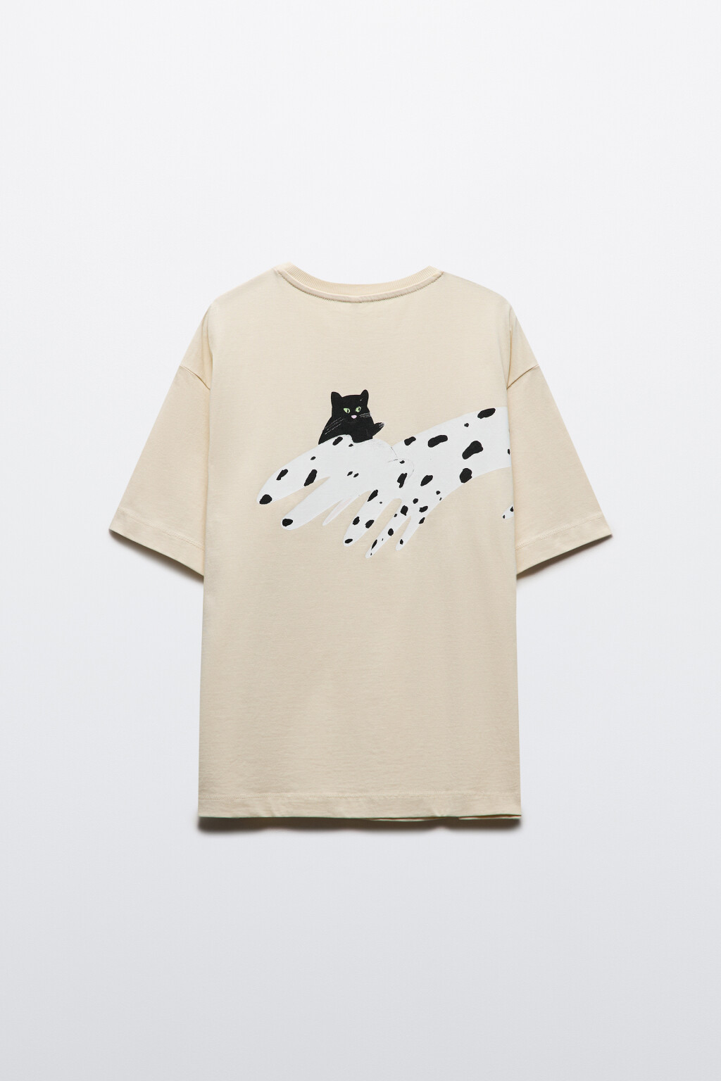 Футболка свободная хлопковая с принтом - цвет бежевый - 8