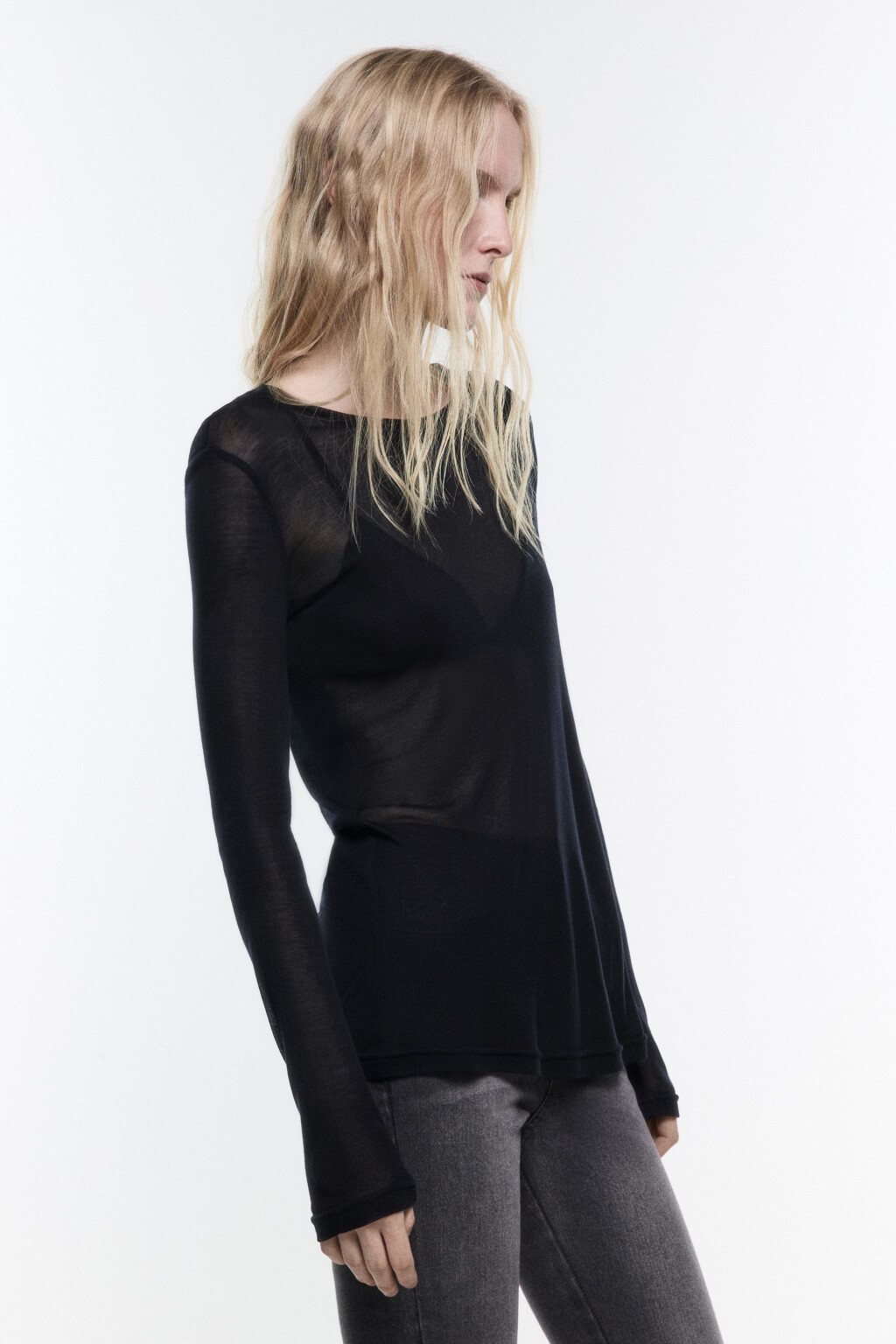 Лонгслив трикотажный из лиоцелла - цвет черный - 4