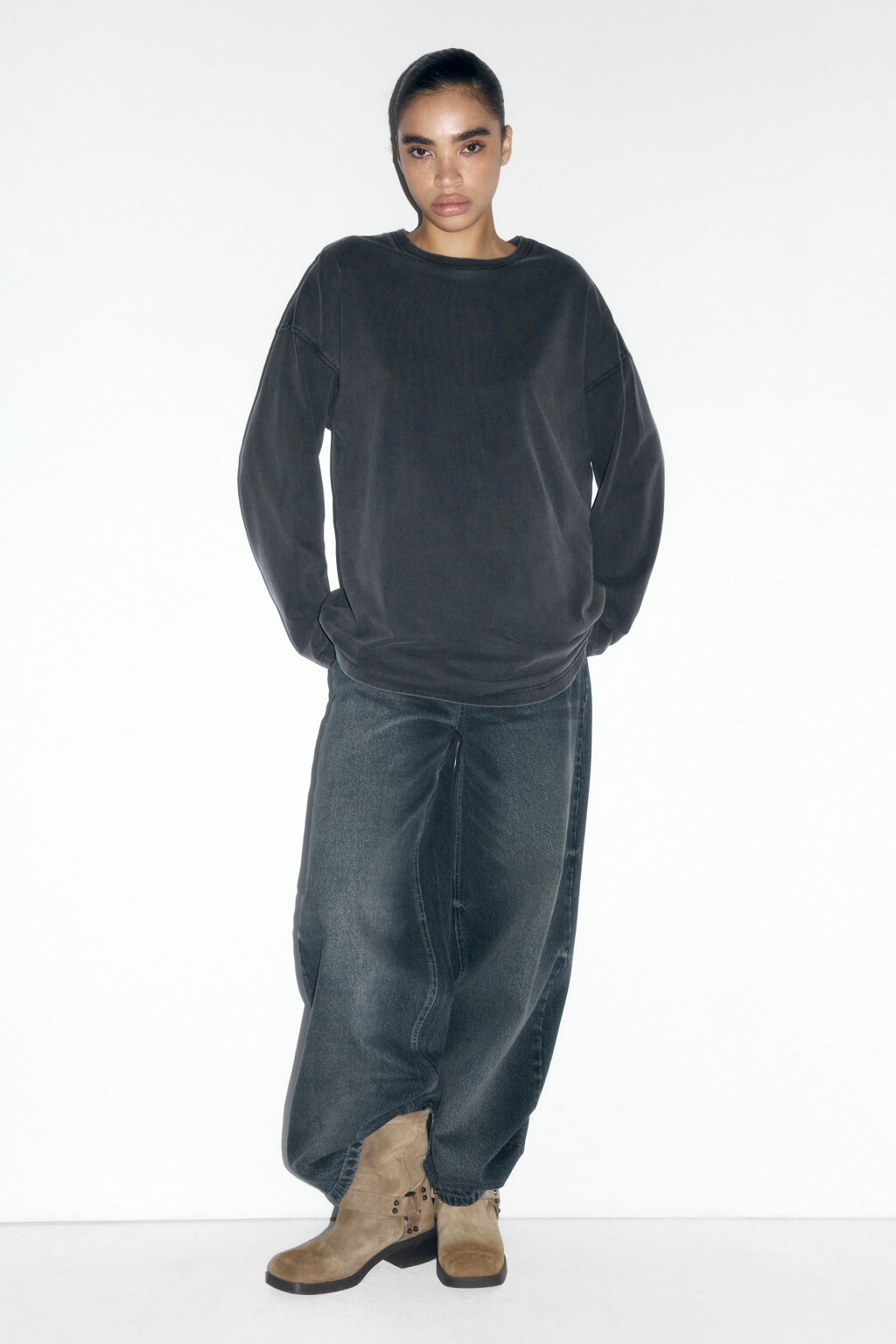 Лонгслив удлиненный с вареным эффектом - цвет серый - 5