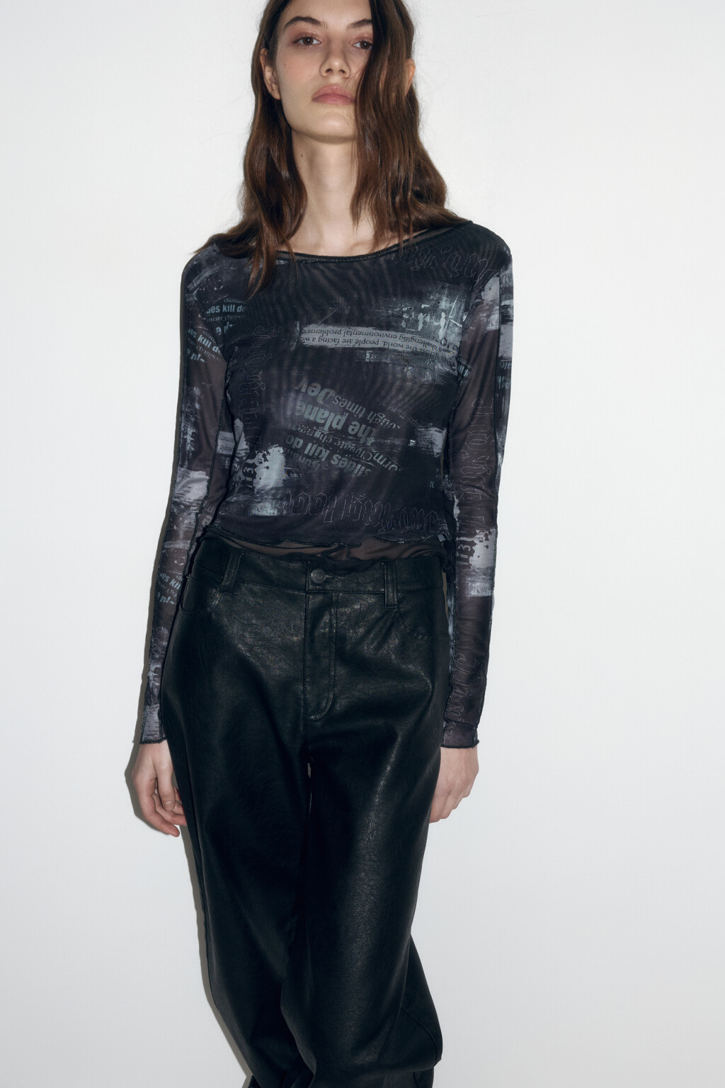 Лонгслив двуслойный из принтованной сетки - цвет мультиколор - 1