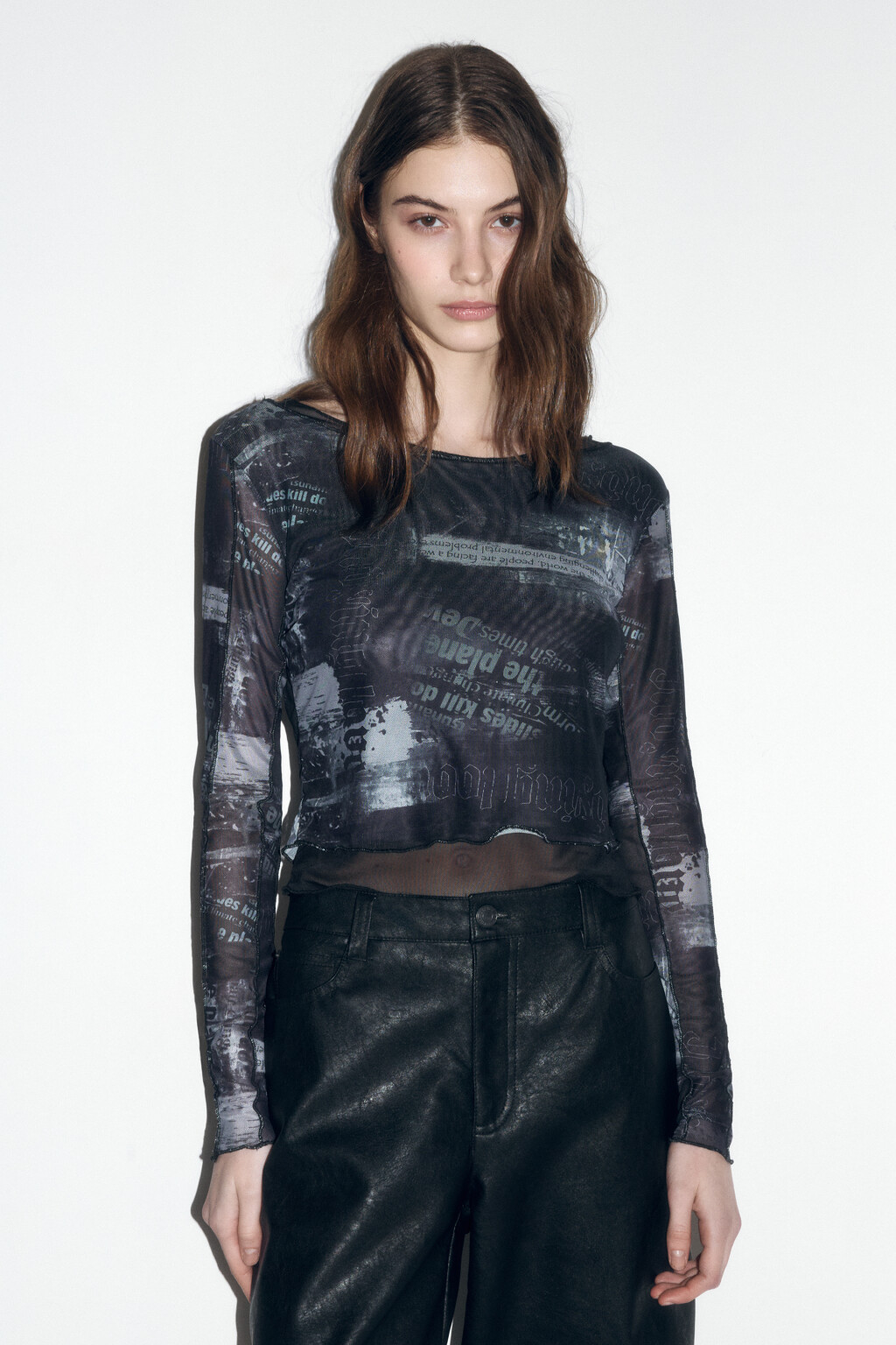 Лонгслив двуслойный из принтованной сетки - цвет мультиколор - 2