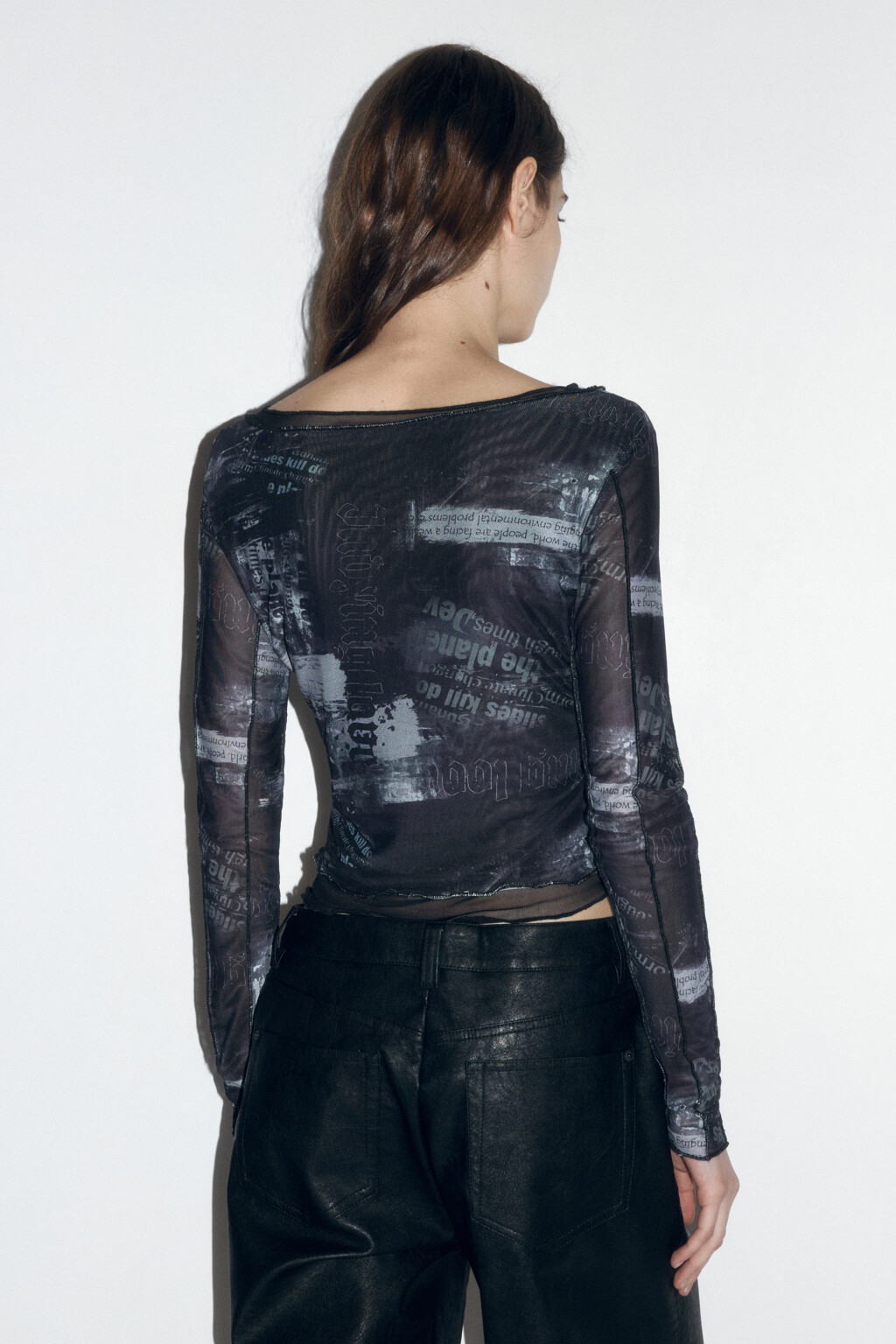 Лонгслив двуслойный из принтованной сетки - цвет мультиколор - 3