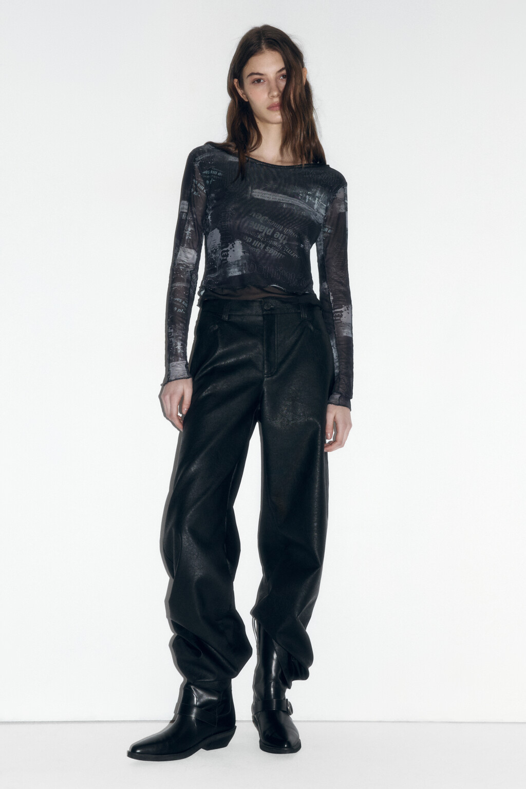 Лонгслив двуслойный из принтованной сетки - цвет мультиколор - 4