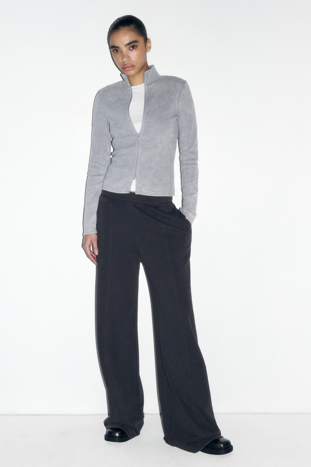 Лонгслив на молнии с воротником-стойкой - цвет серый - 6