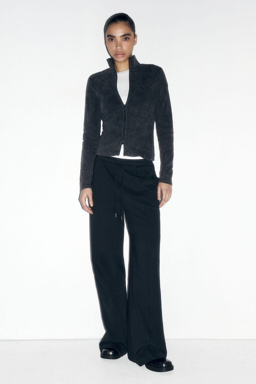 Лонгслив на молнии с воротником-стойкой - цвет серый - 5