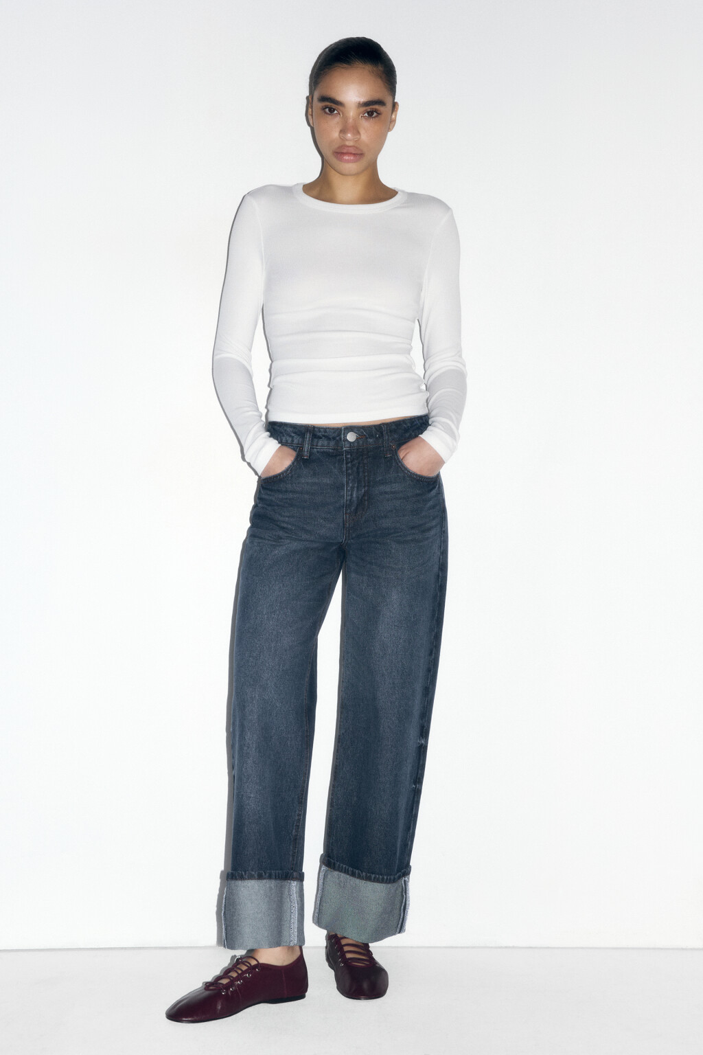 Лонгслив базовый трикотажный в рубчик - цвет белый - 5