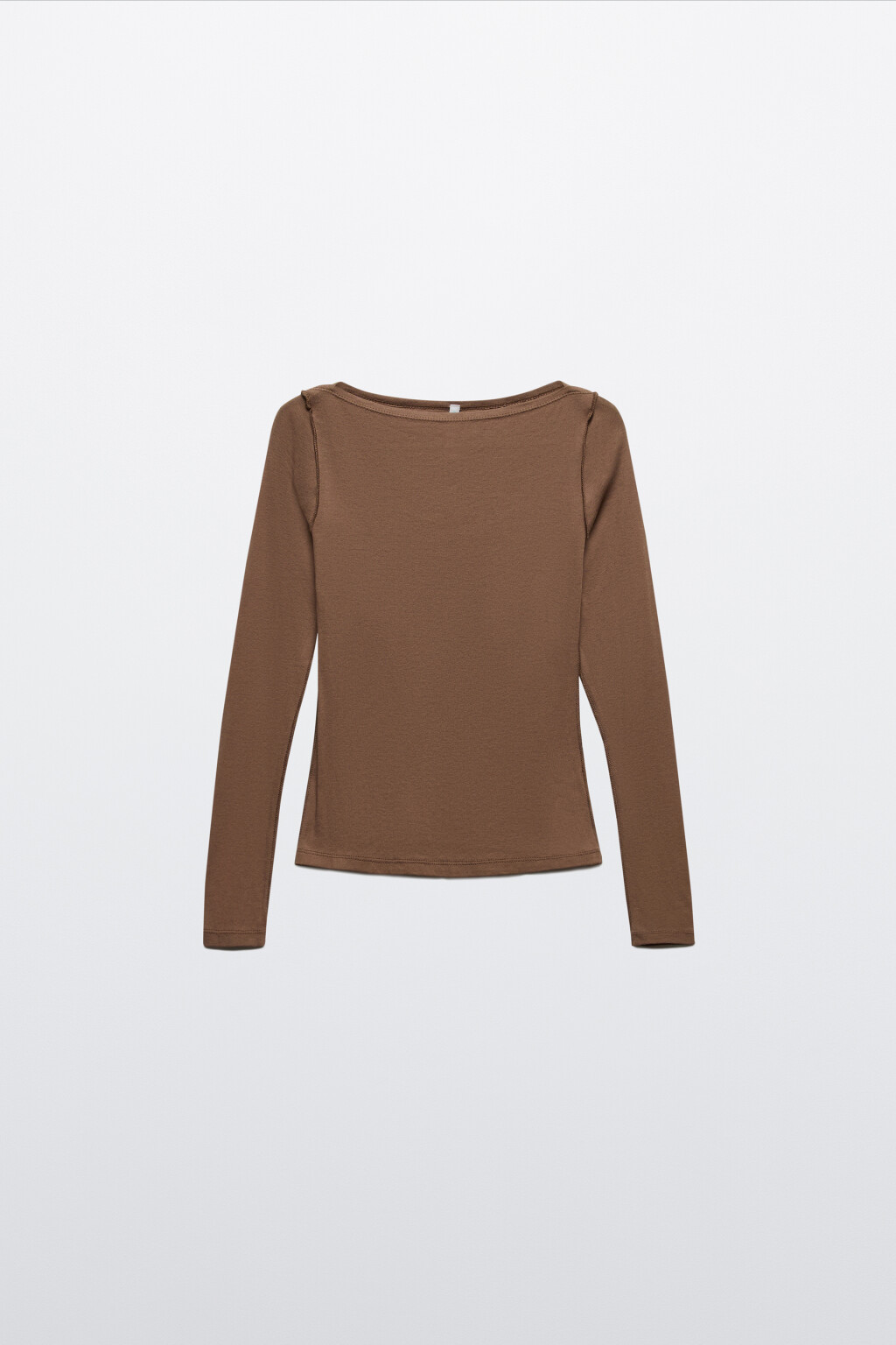 Лонгслив хлопковый приталенный с вырезом-лодочкой - цвет коричневый - 8