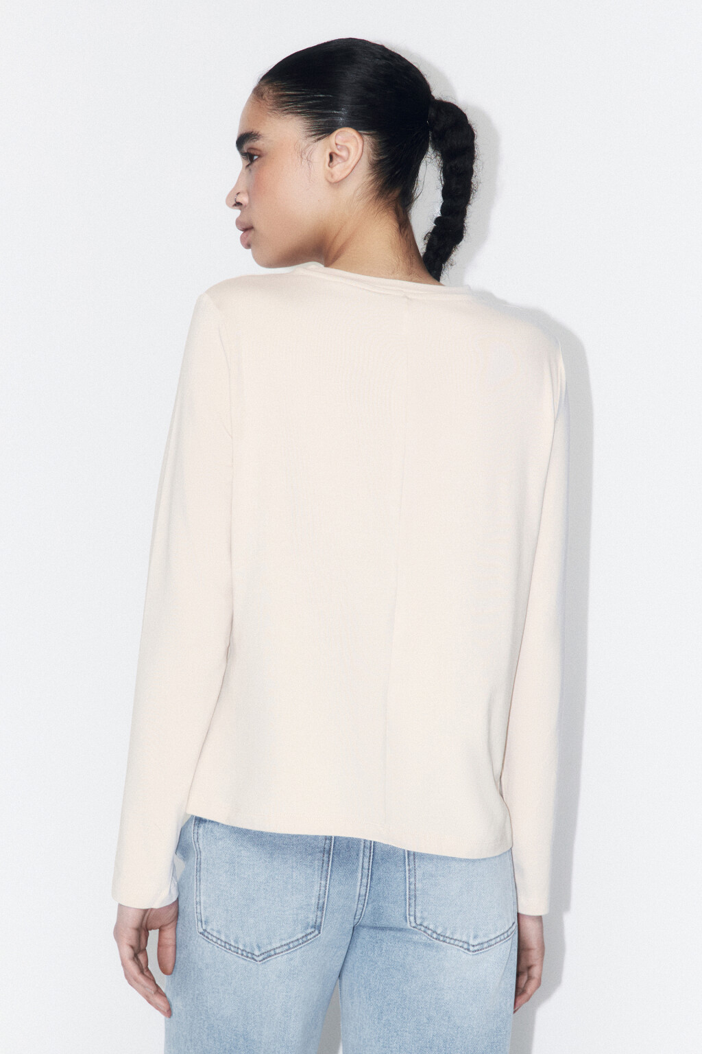 Лонгслив базовый из хлопкового трикотажа - цвет бежевый - 3