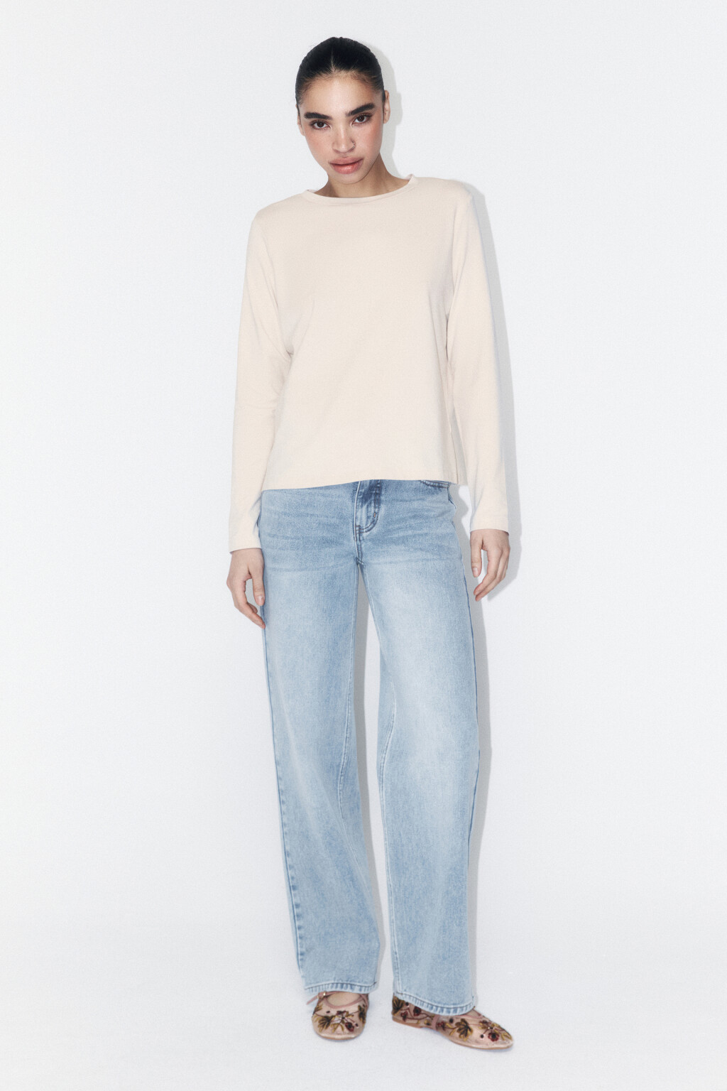 Лонгслив базовый из хлопкового трикотажа - цвет бежевый - 4