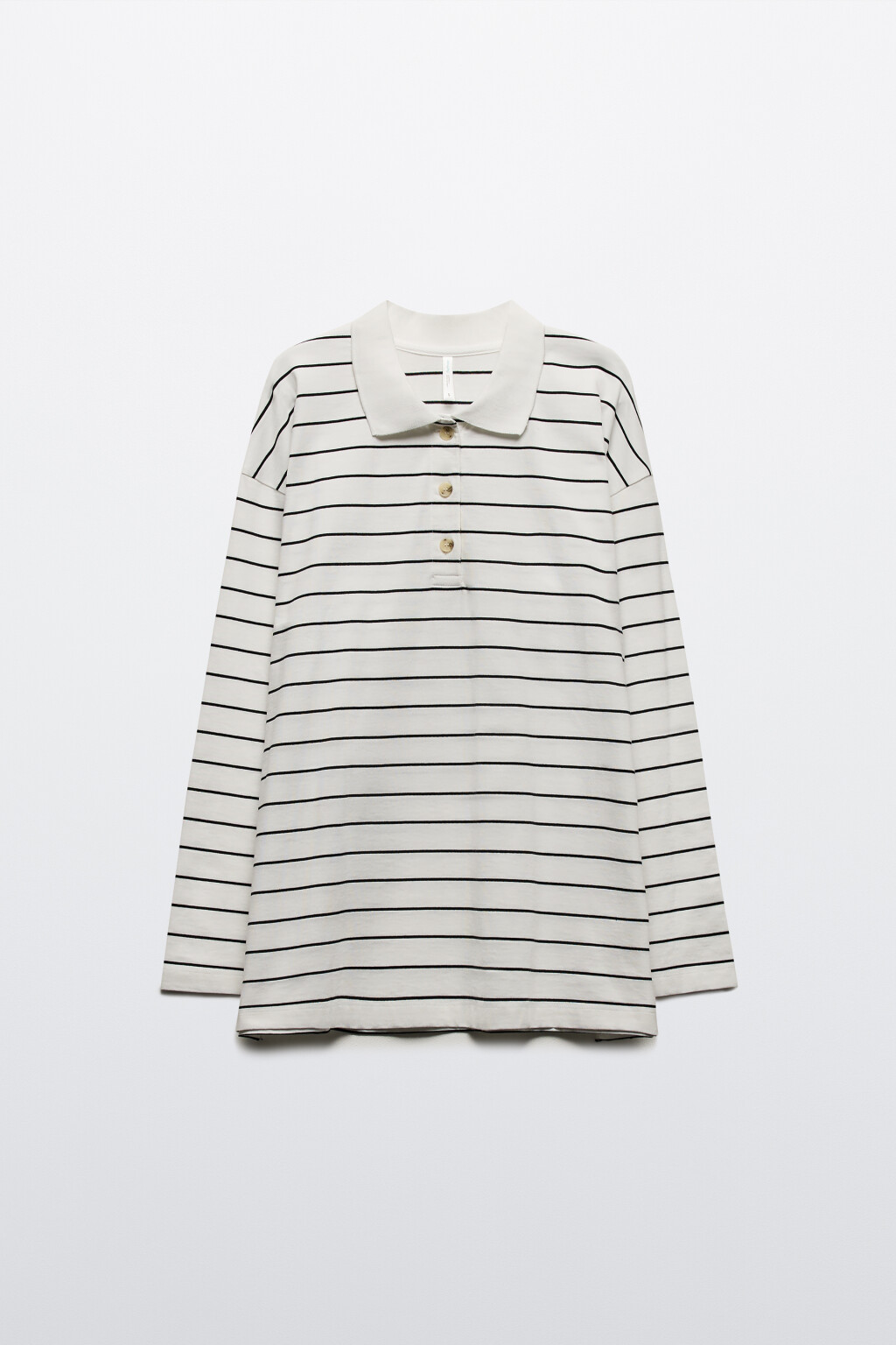 Лонгслив-поло свободный хлопковый в полоску - цвет черный - 7