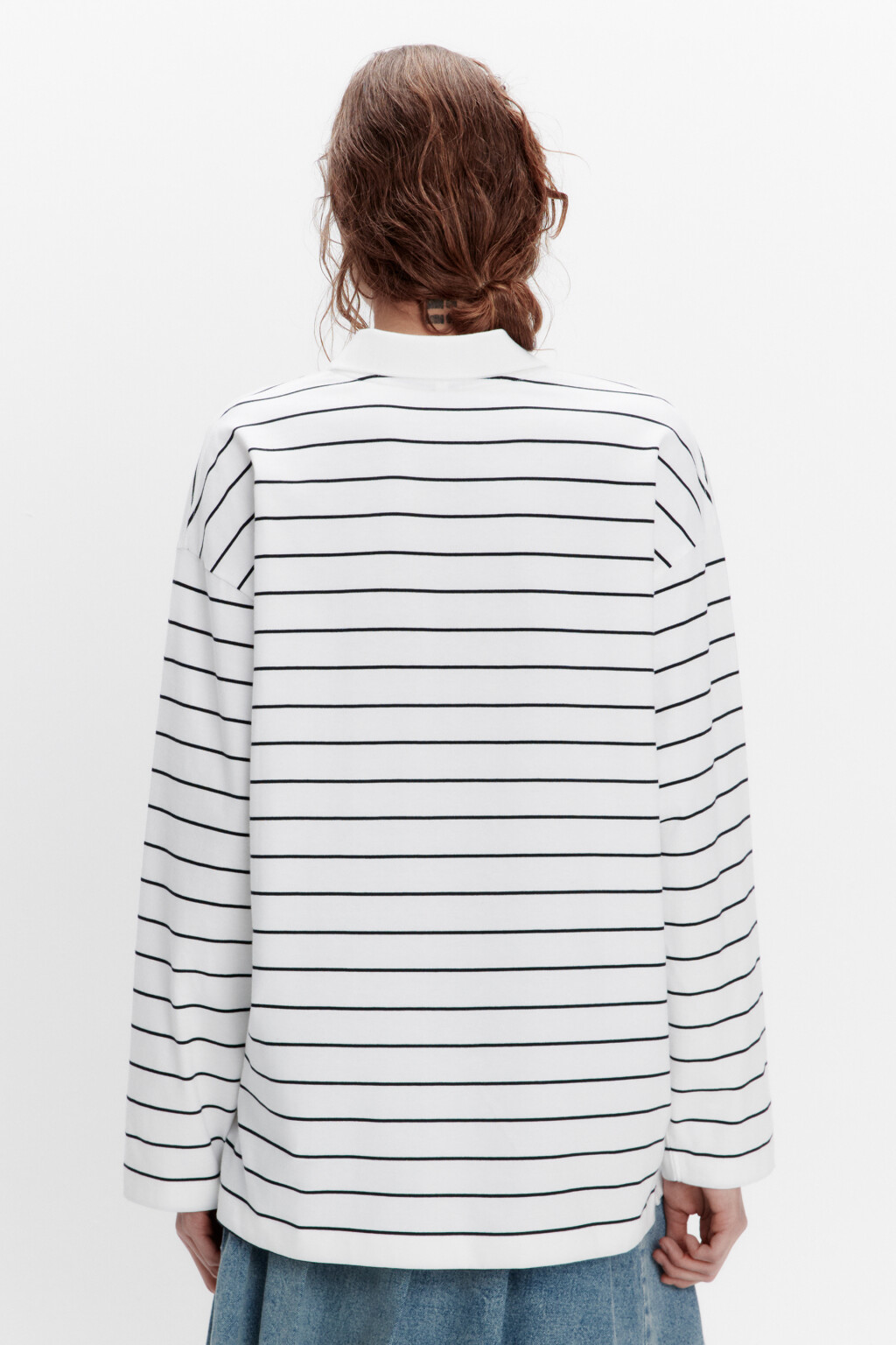 Лонгслив-поло свободный хлопковый в полоску - цвет черный - 3