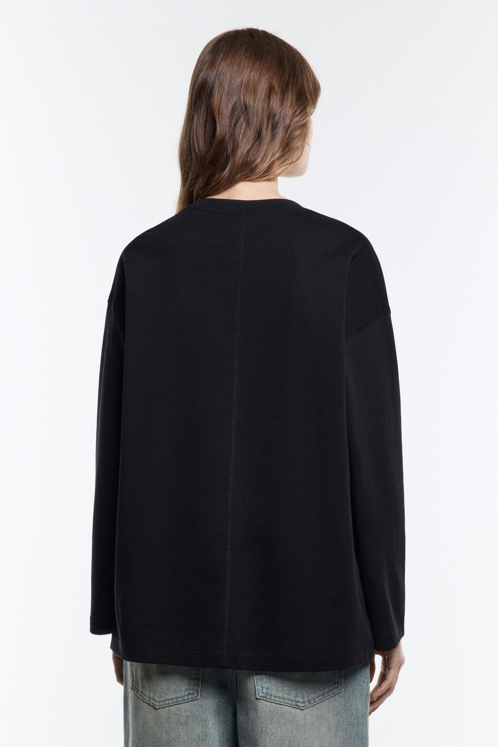 Лонгслив удлиненный трикотажный из хлопка - цвет черный - 3