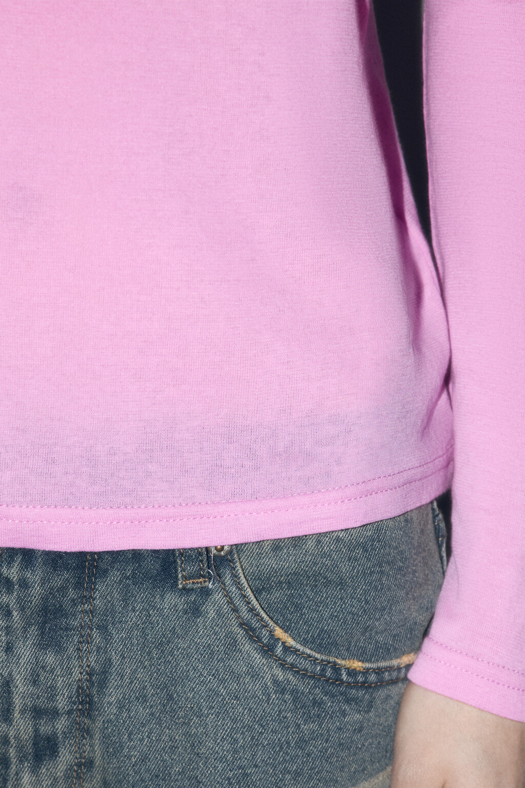 Лонгслив из тонкого хлопкового трикотажа - цвет розовый - 6