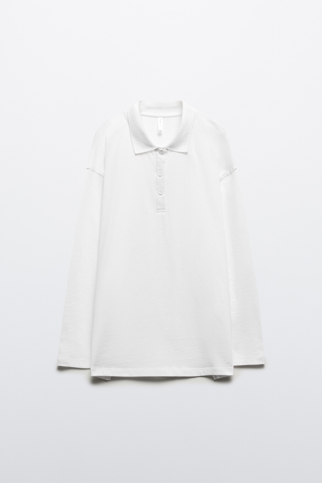 Лонгслив свободный хлопковый с воротником-поло - цвет белый - 8