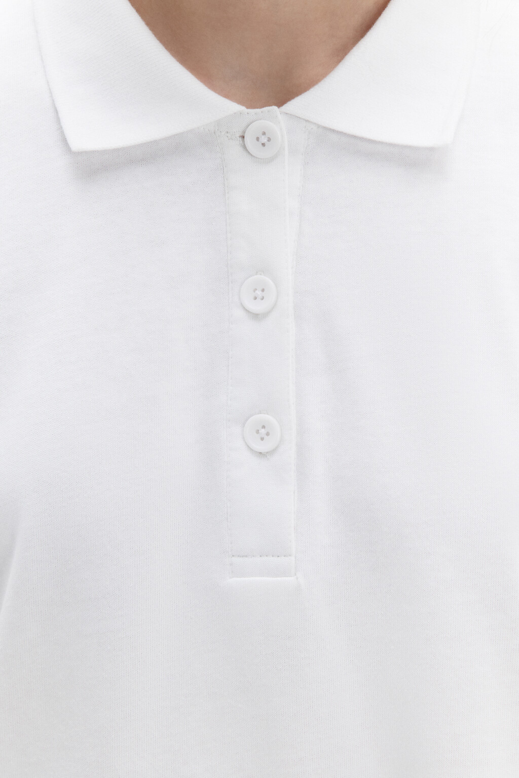 Лонгслив свободный хлопковый с воротником-поло - цвет белый - 6