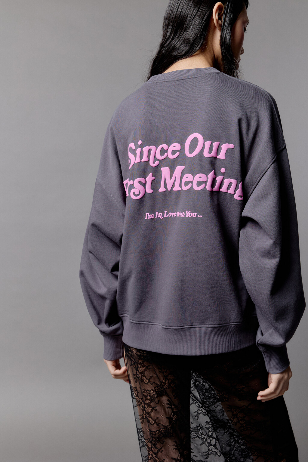 Свитшот из футера свободный с принтом - цвет серый - 2