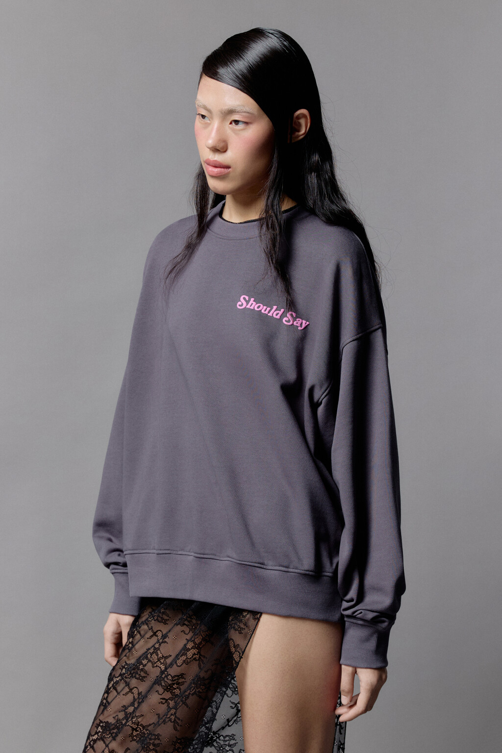 Свитшот из футера свободный с принтом - цвет серый - 4