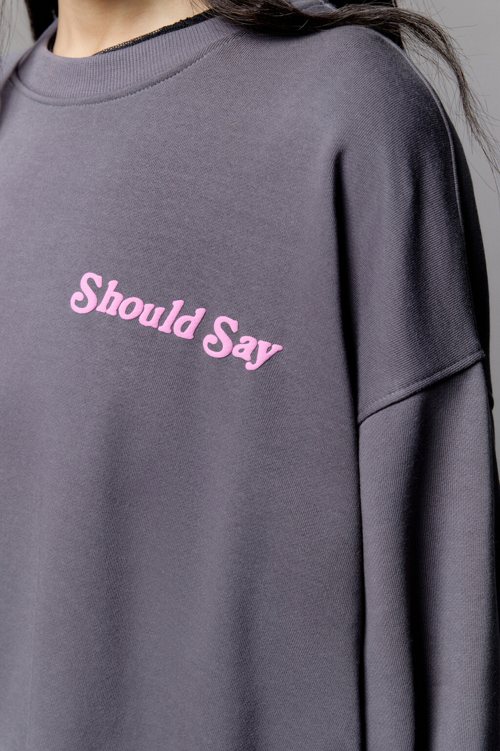 Свитшот из футера свободный с принтом - цвет серый - 7