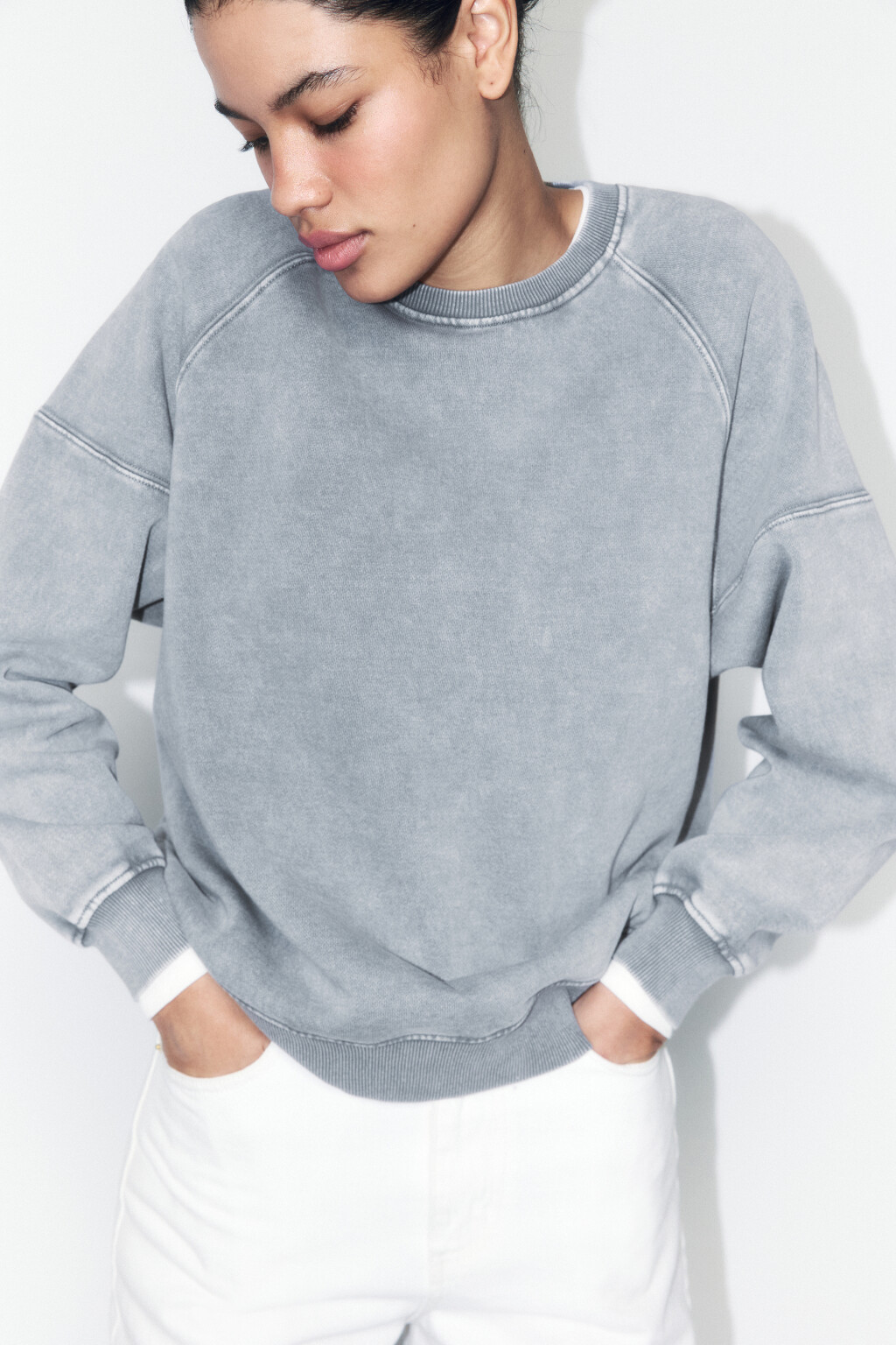 Свитшот утепленный с вареным эффектом - цвет серый - 1