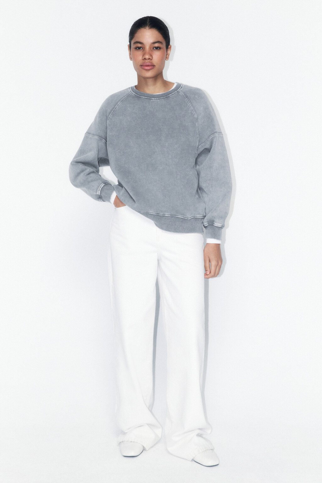 Свитшот утепленный с вареным эффектом - цвет серый - 4