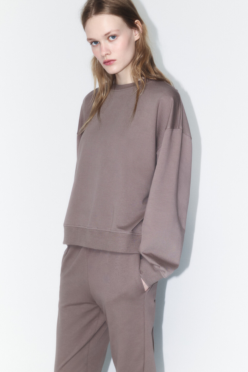 Свитшот базовый из хлопкового футера - цвет бежевый - 1