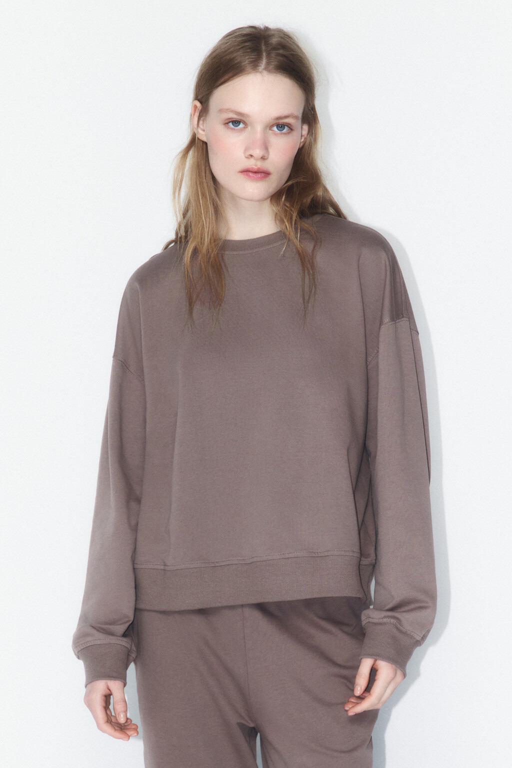 Свитшот базовый из хлопкового футера - цвет бежевый - 2