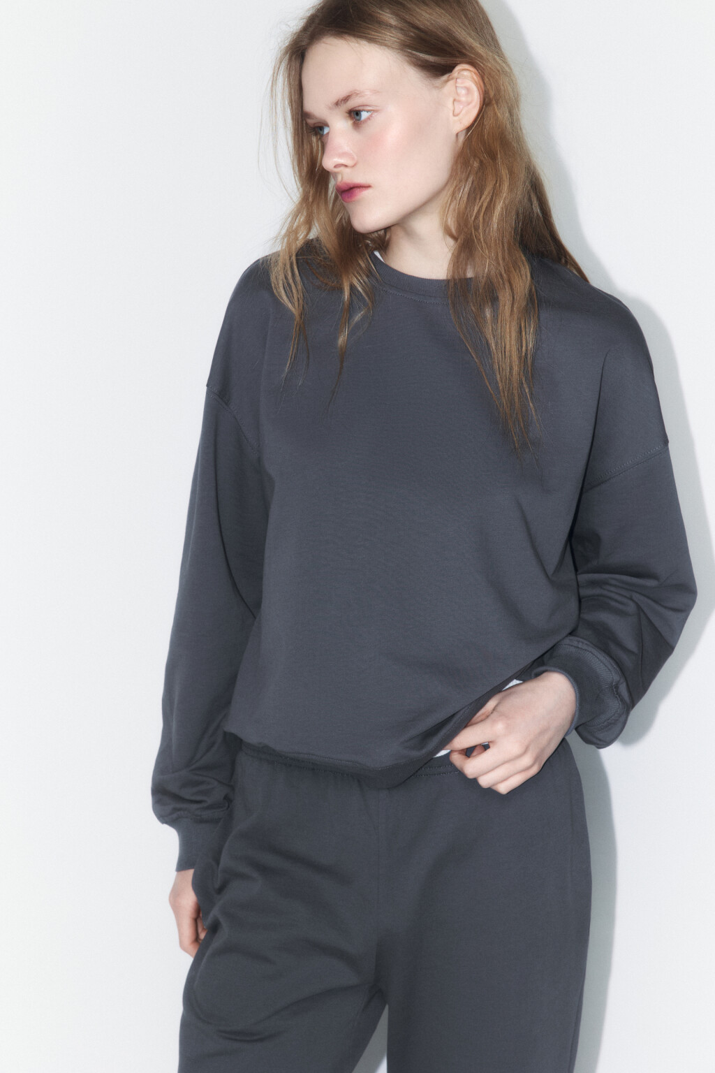 Свитшот базовый из хлопкового футера - цвет серый - 1