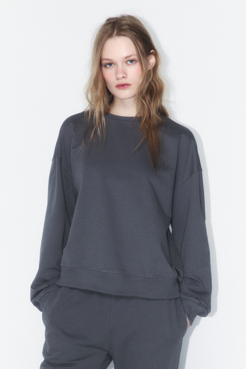 Свитшот базовый из хлопкового футера - цвет серый - 2