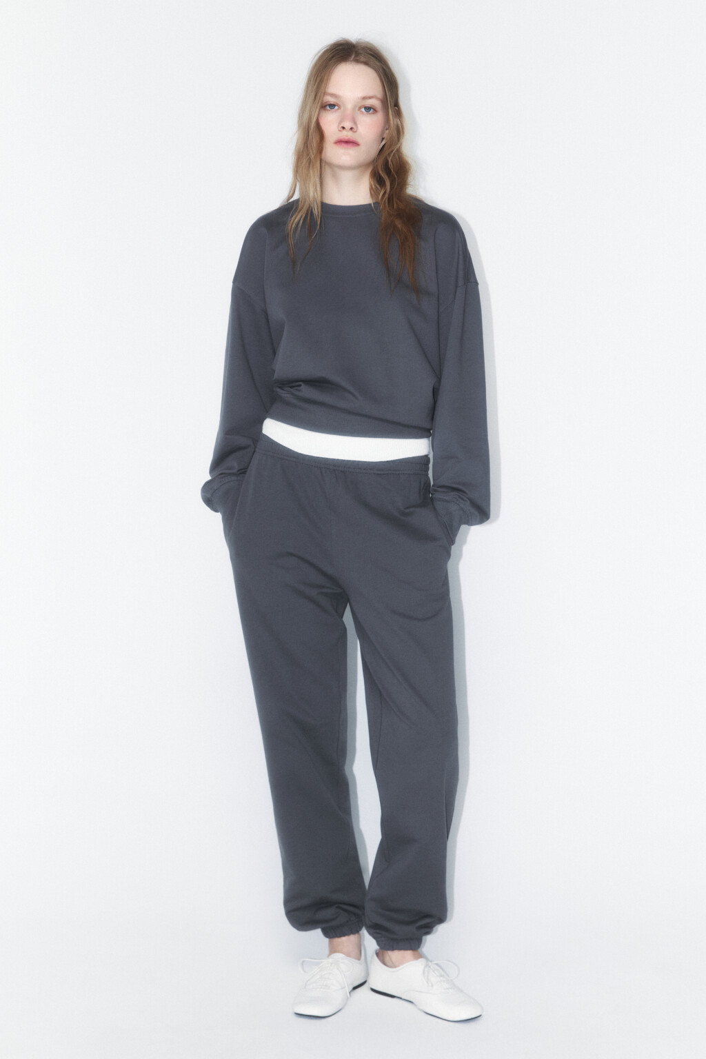 Свитшот базовый из хлопкового футера - цвет серый - 4