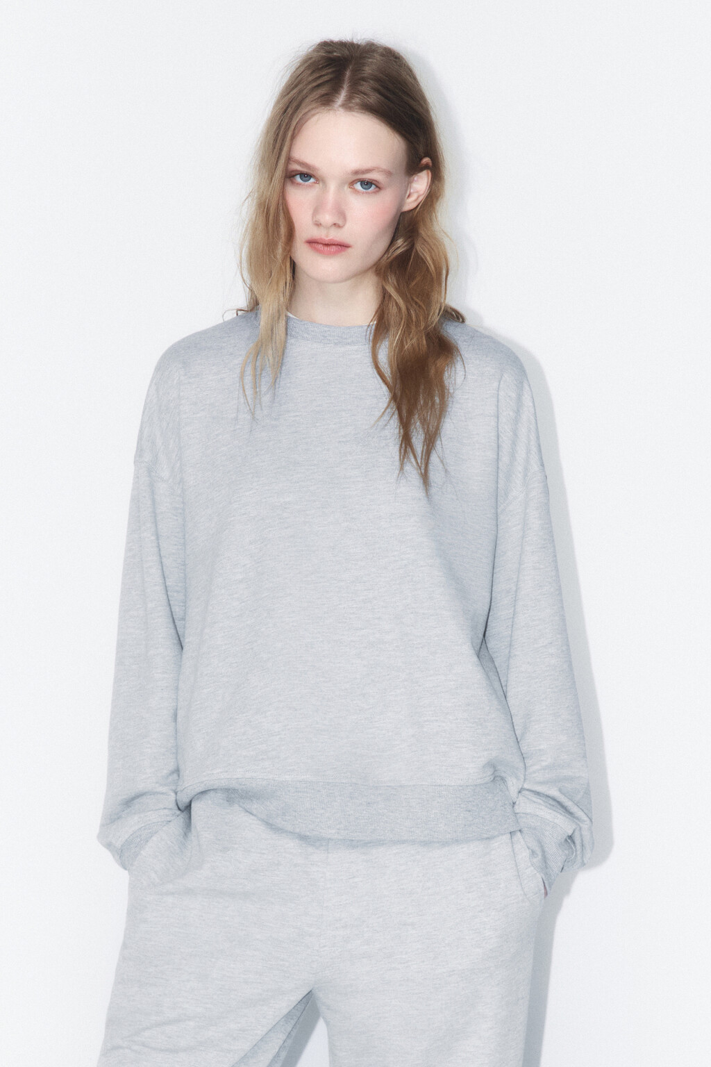 Свитшот базовый из хлопкового футера - цвет серый - 2