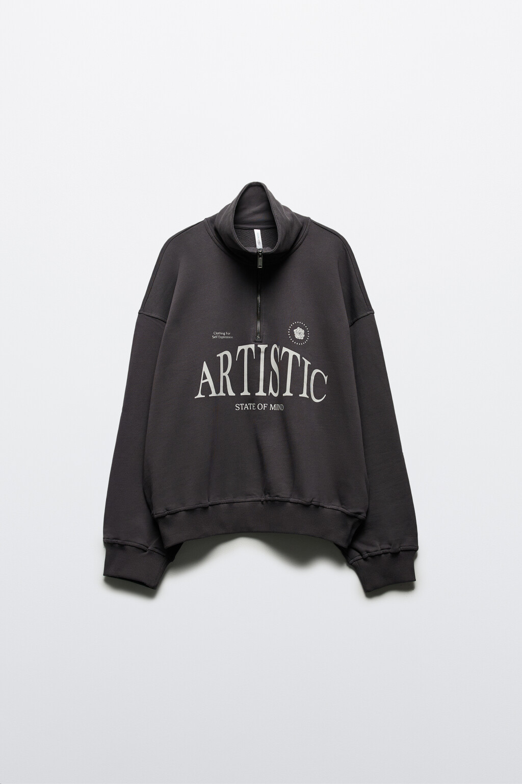 Толстовка half zip из футера с надписью - цвет серый - 7