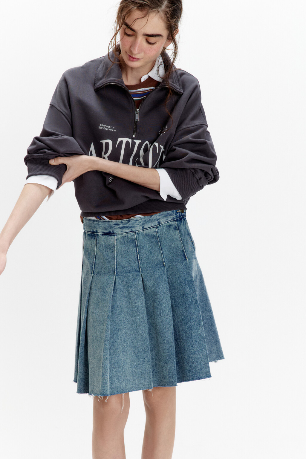 Толстовка half zip из футера с надписью - цвет серый - 3