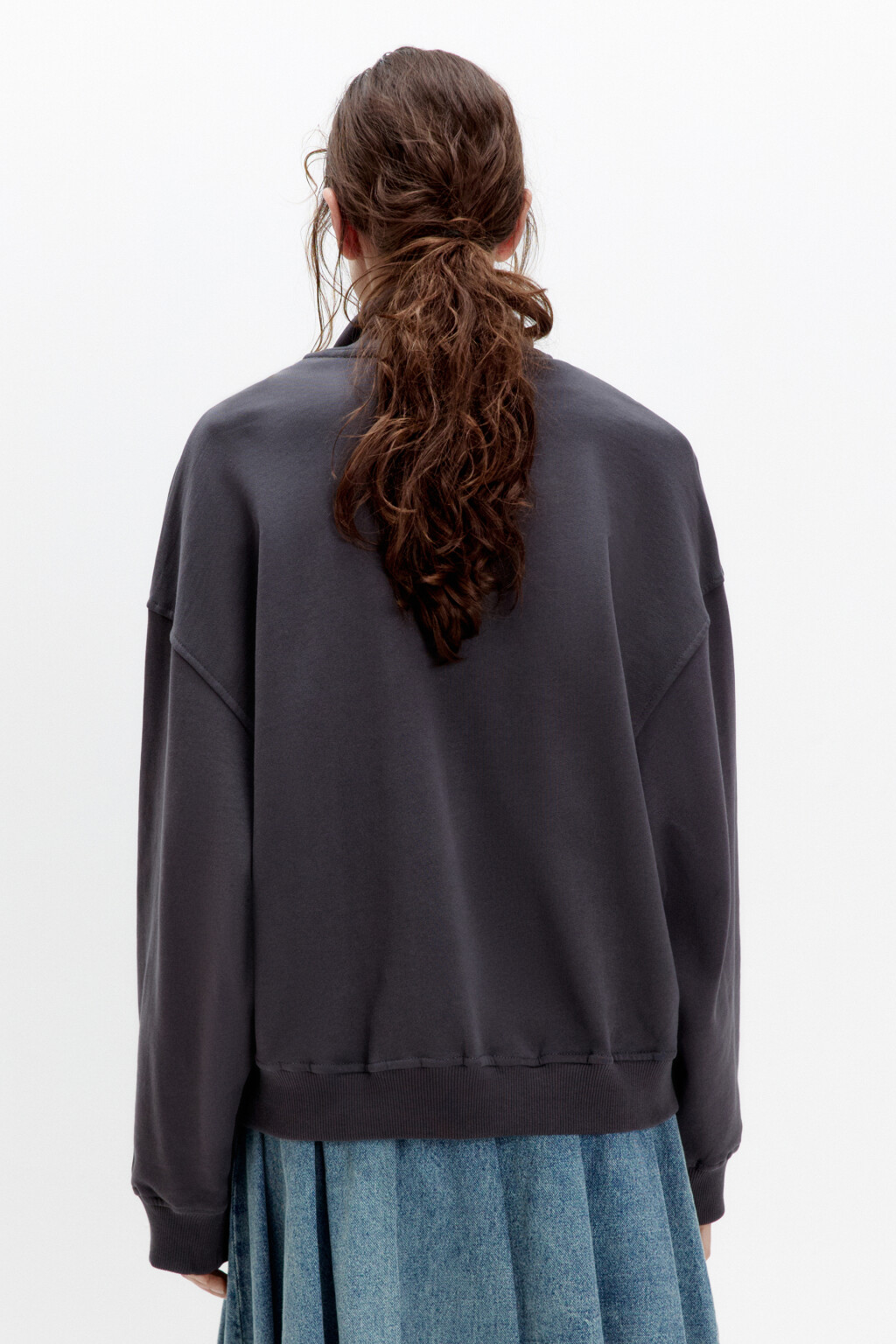 Толстовка half zip из футера с надписью - цвет серый - 5