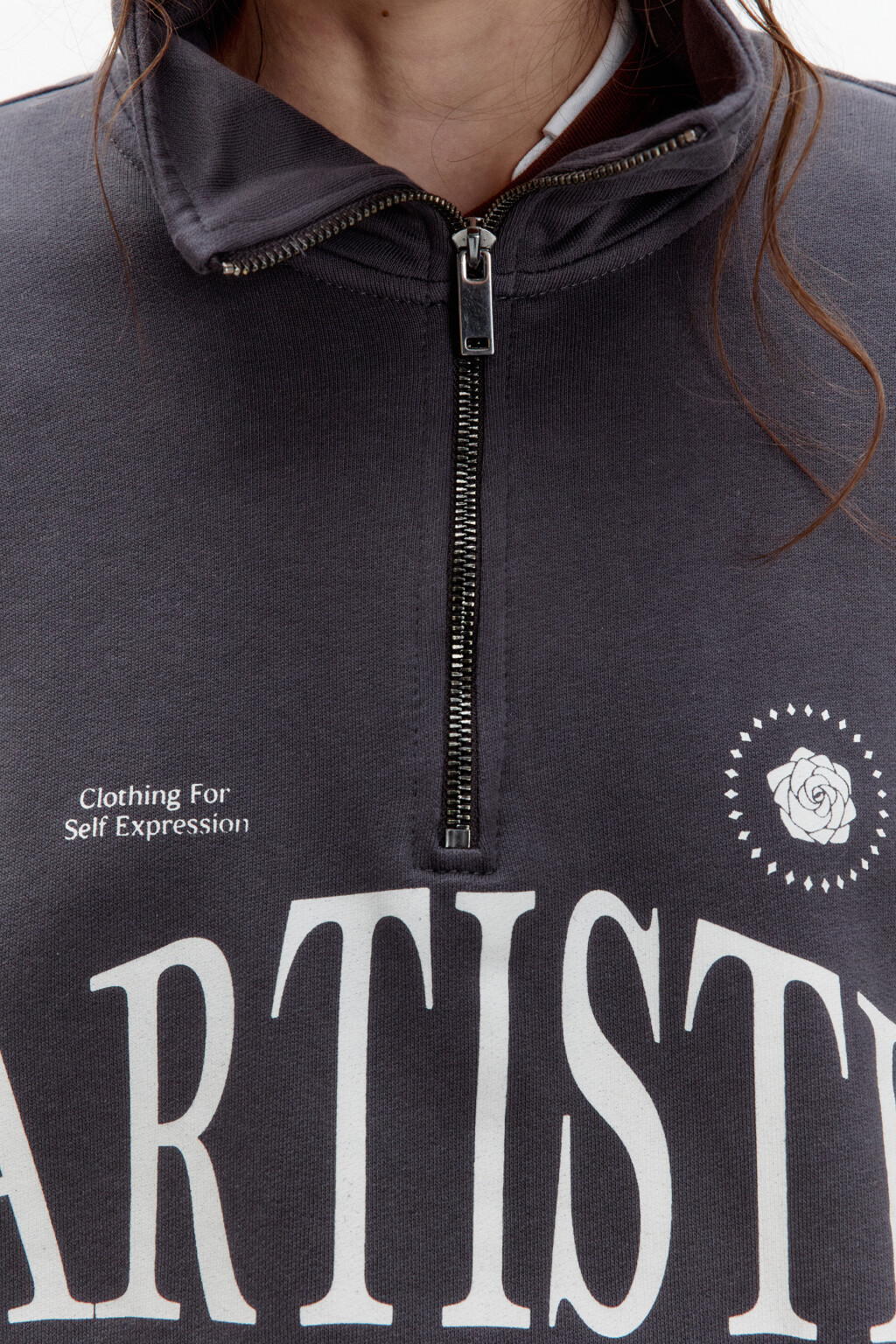 Толстовка half zip из футера с надписью - цвет серый - 8