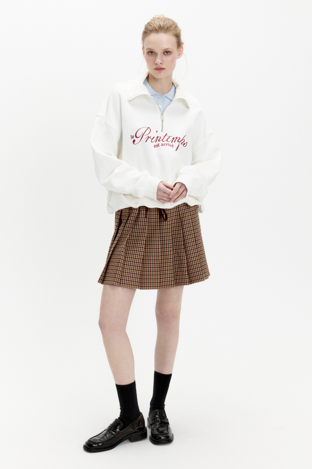 Толстовка half zip из футера с надписью - цвет белый - 4