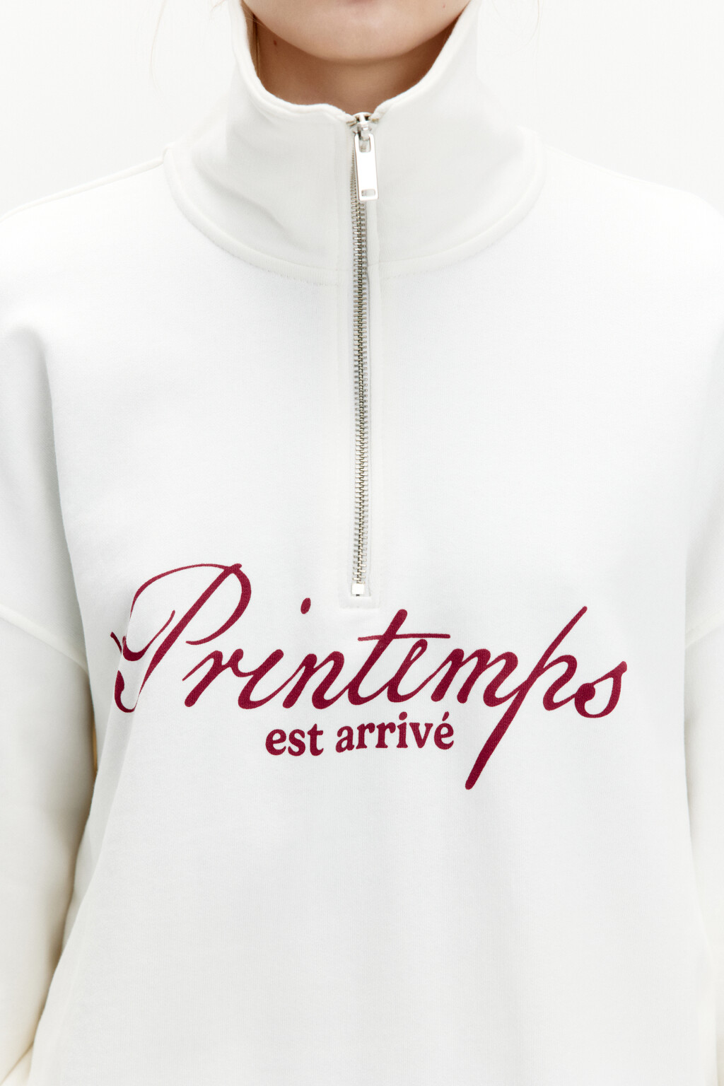 Толстовка half zip из футера с надписью - цвет белый - 5