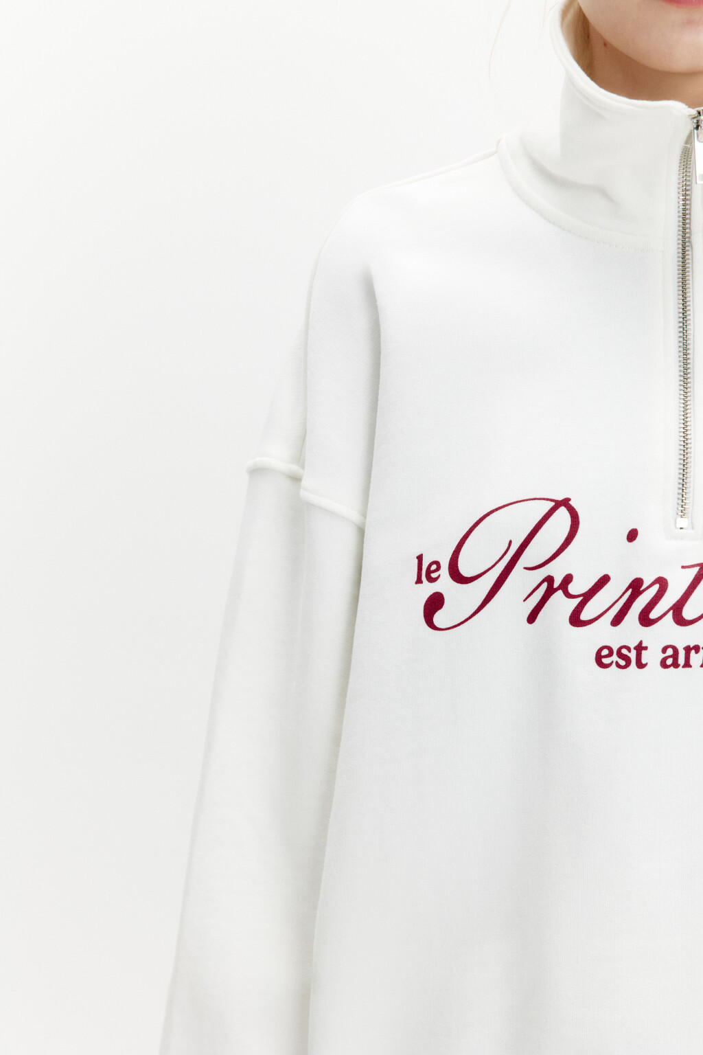 Толстовка half zip из футера с надписью - цвет белый - 6