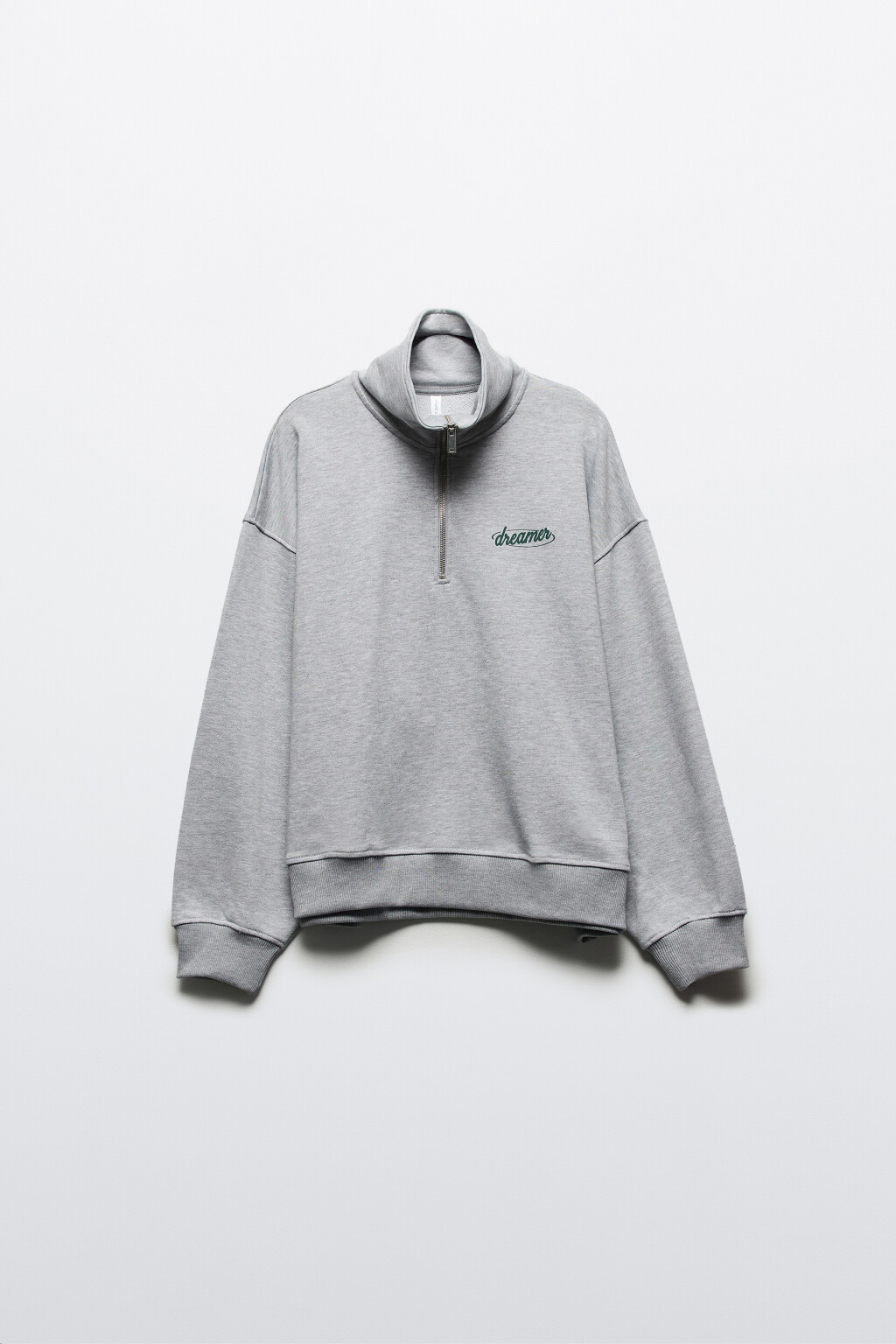 Толстовка half zip из футера с надписью - цвет серый - 8