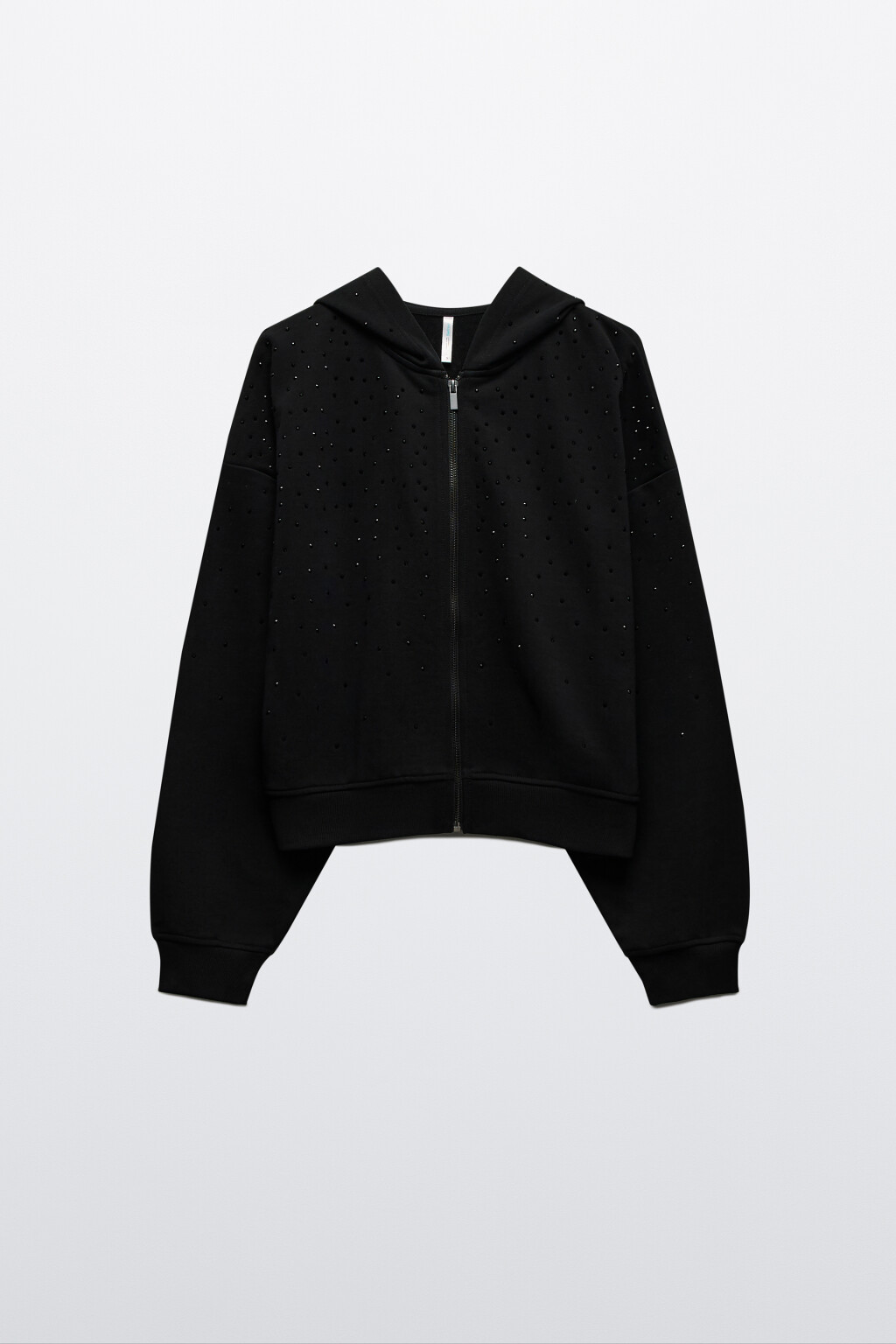 Худи-зипка укороченная со стразами - цвет черный - 8