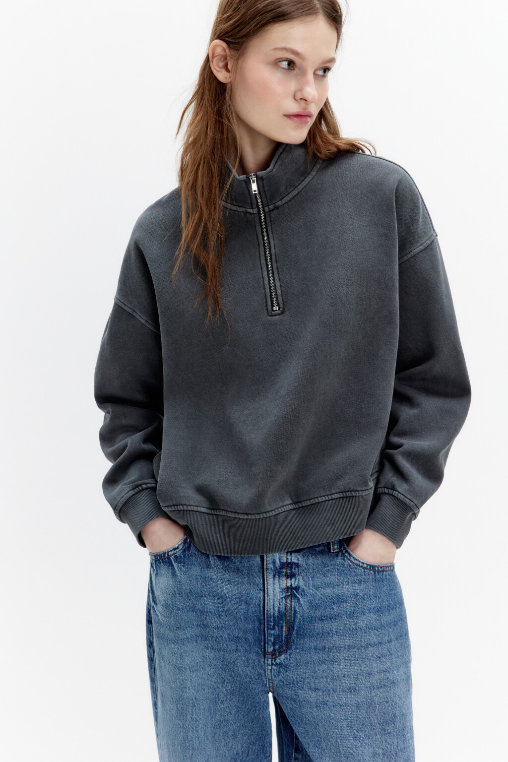 Толстовка half zip утепленная на флисе - цвет серый - 1