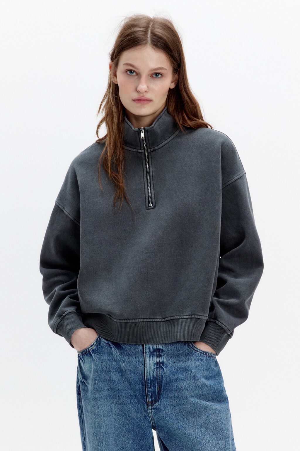 Толстовка half zip утепленная на флисе - цвет серый - 2