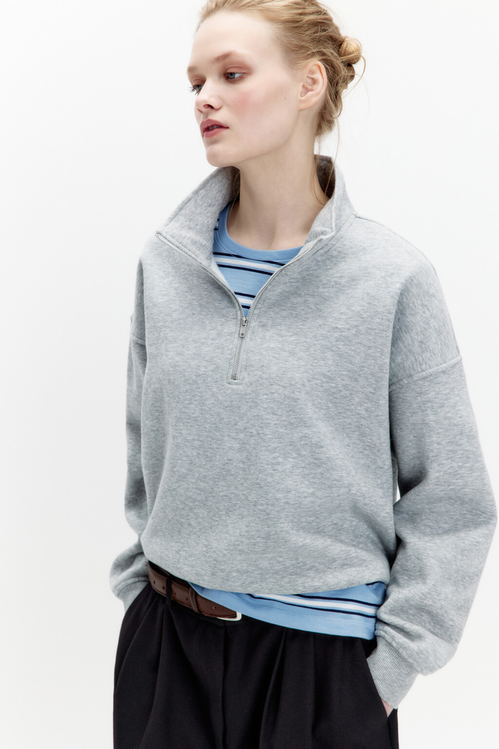 Толстовка half zip утепленная на флисе - цвет серый - 3