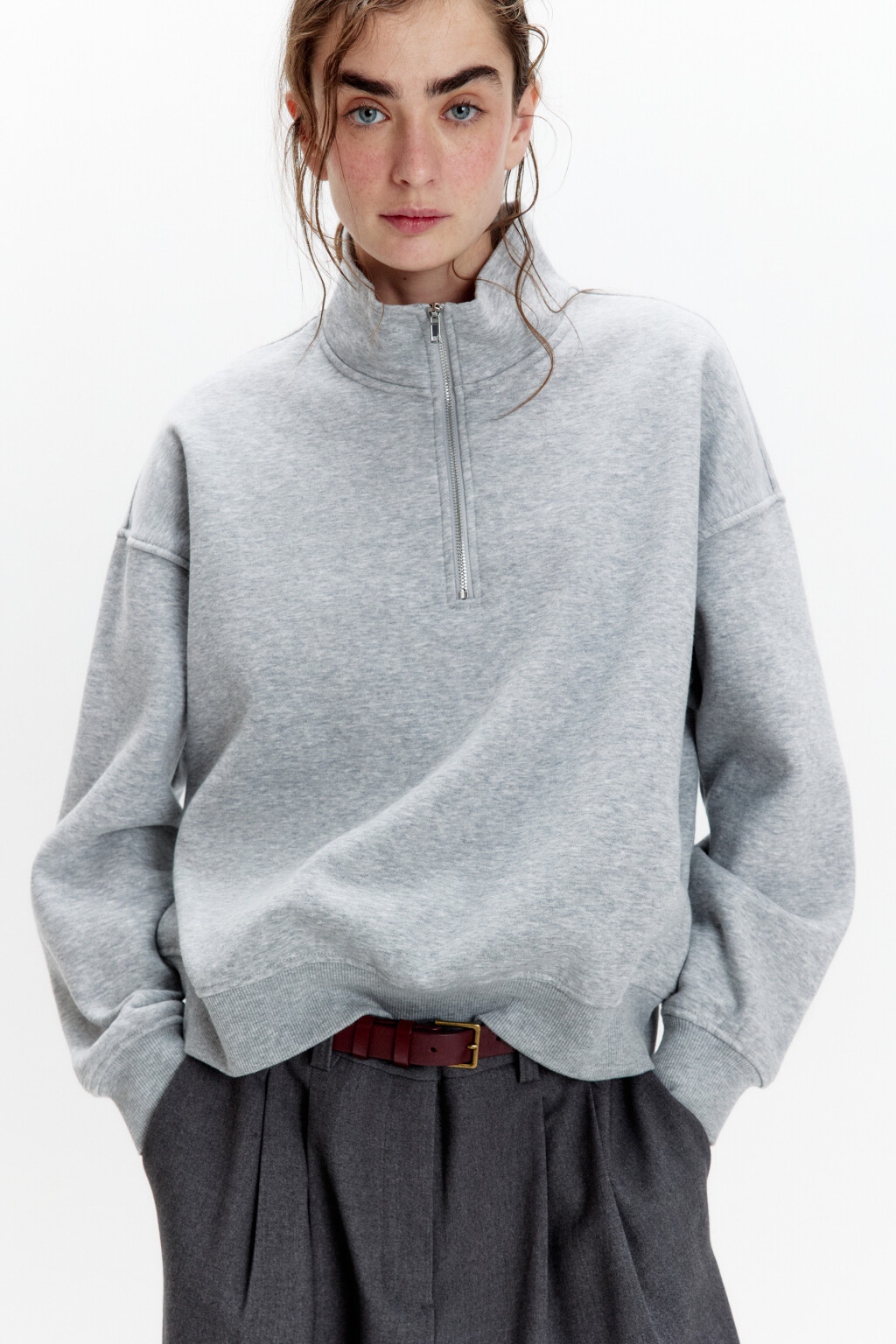 Толстовка half zip утепленная на флисе - цвет серый - 1