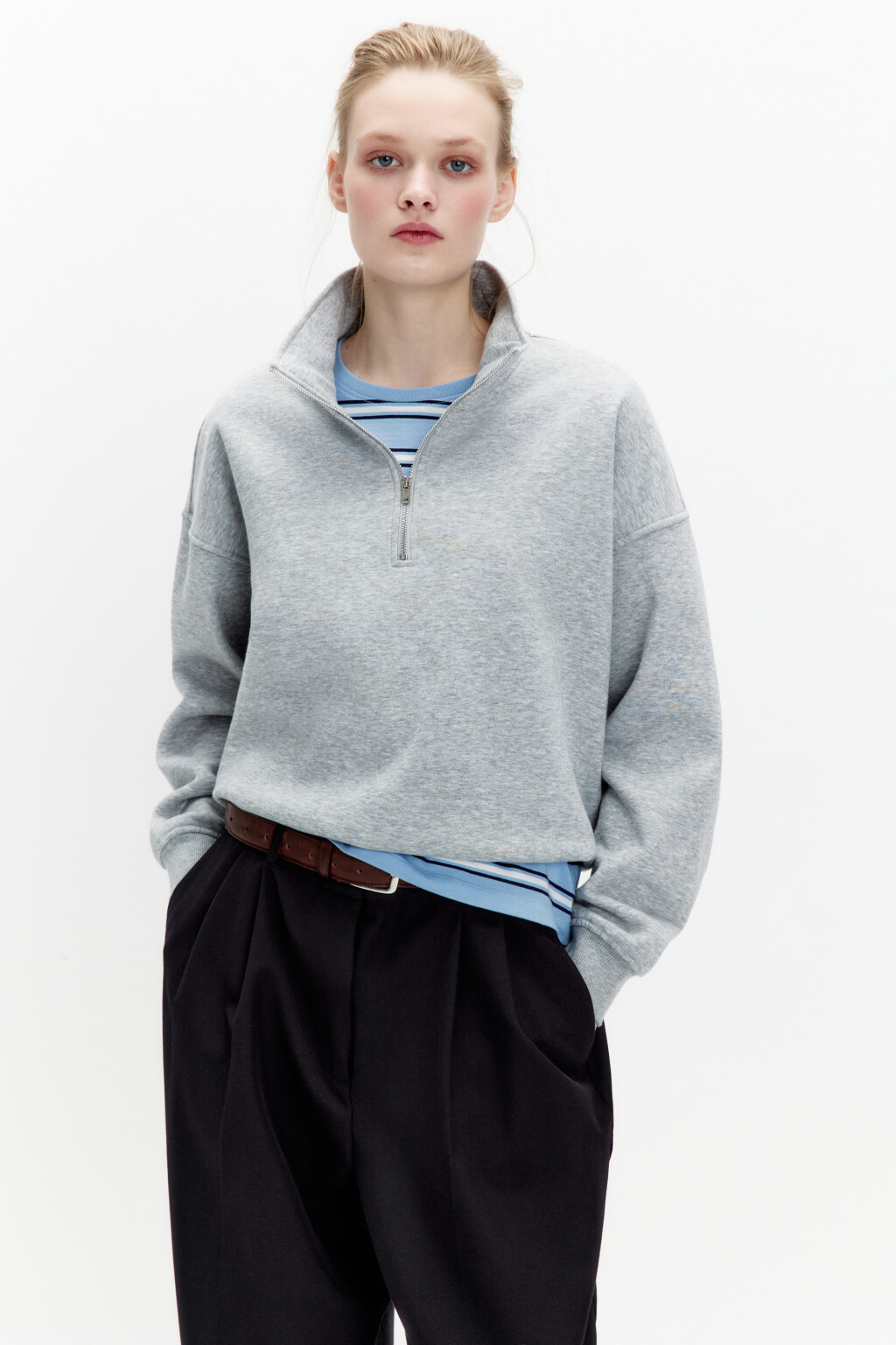 Толстовка half zip утепленная на флисе - цвет серый - 4