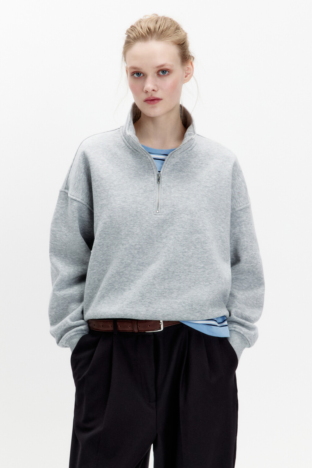 Толстовка half zip утепленная на флисе - цвет серый - 5