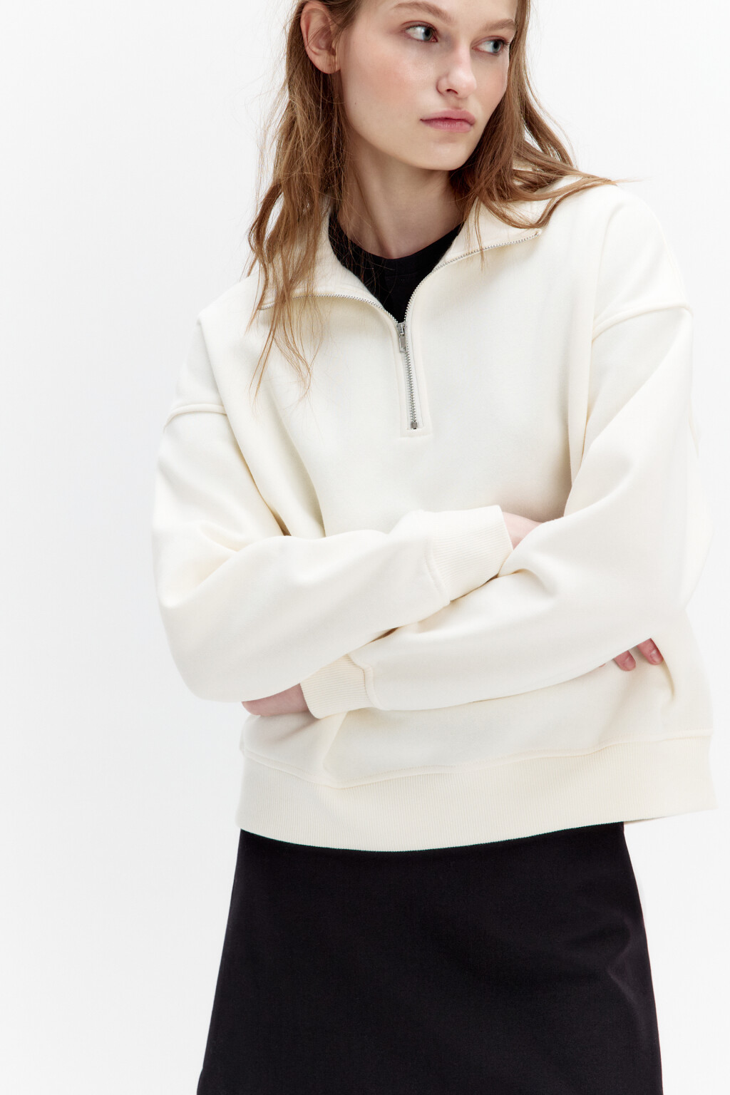 Толстовка half zip утепленная на флисе - цвет молочный - 1