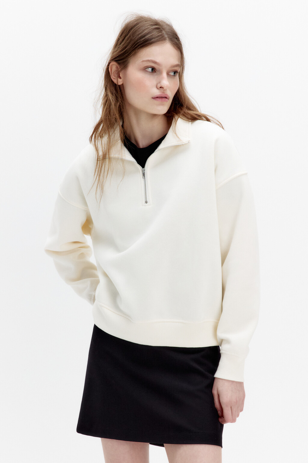 Толстовка half zip утепленная на флисе - цвет молочный - 2