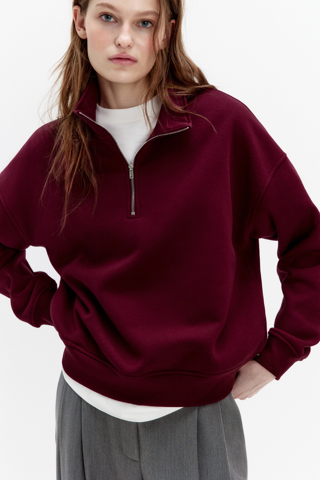 Толстовка half zip утепленная на флисе - цвет бордовый - 1