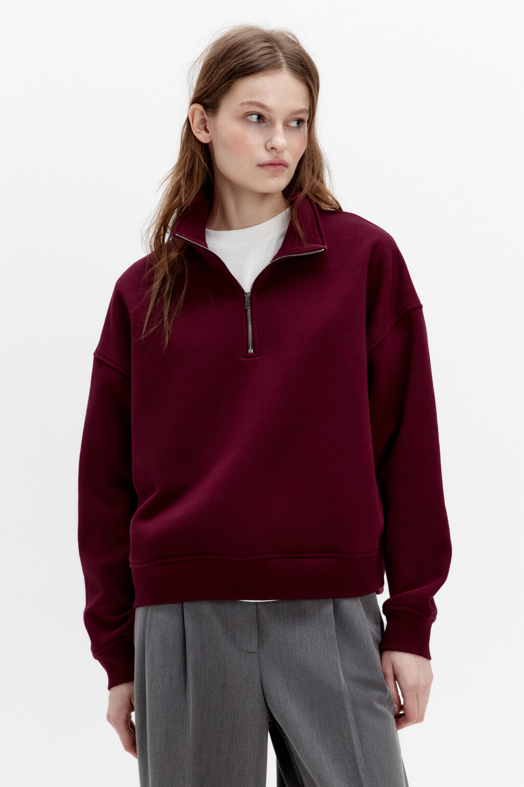 Толстовка half zip утепленная на флисе - цвет бордовый - 2